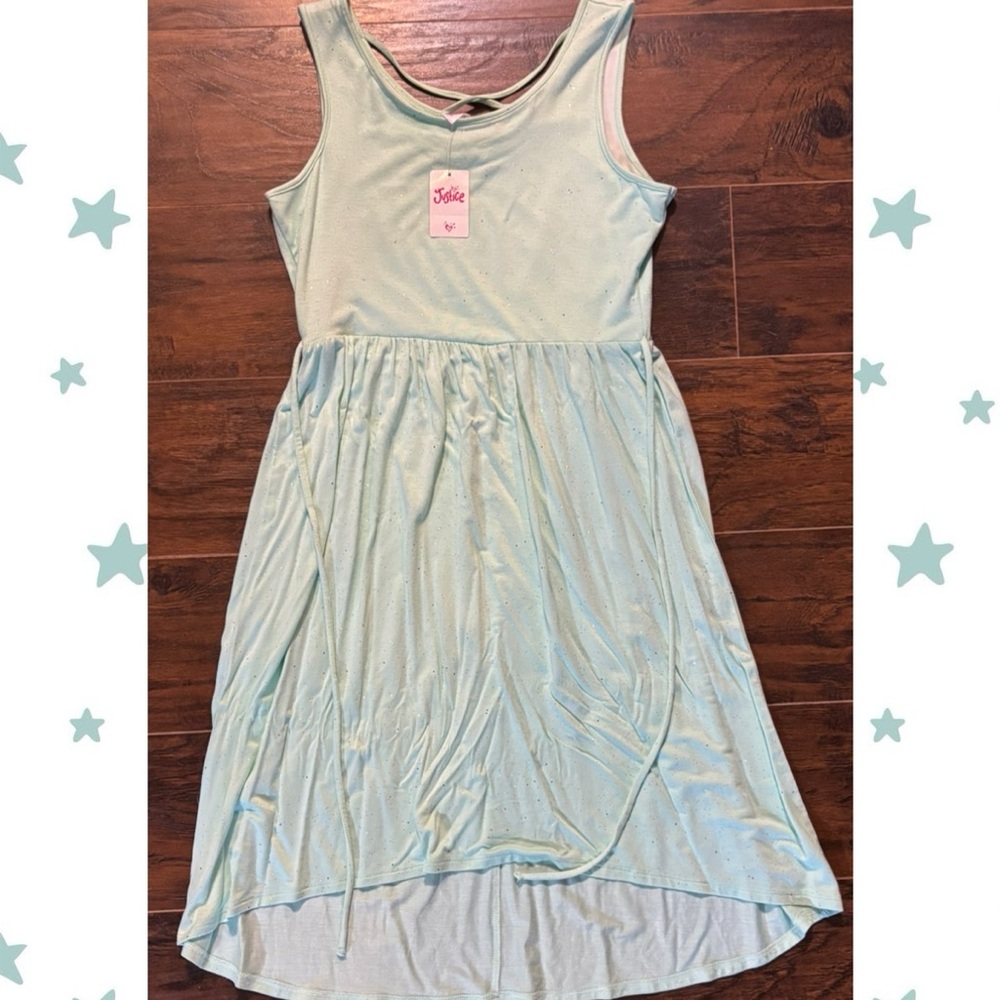 🦋Sleeveless Sparkly Glitter Mint Green Girls Big Kid Dress Justice NWT